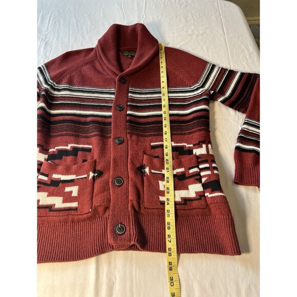 Lucky Brand Women’s Button Up Cardigan LG Cowl Neck Red Black Aztec Western - Picture 7 of 8